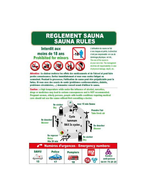 Règlement Sauna en 2 langues