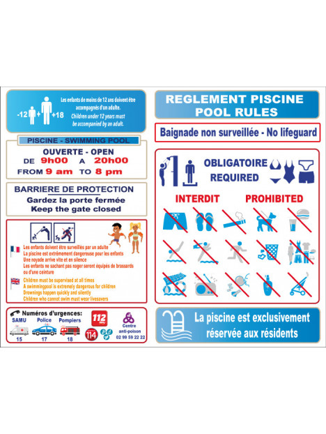 Règlement piscine pour résidence, baignade non surveillée