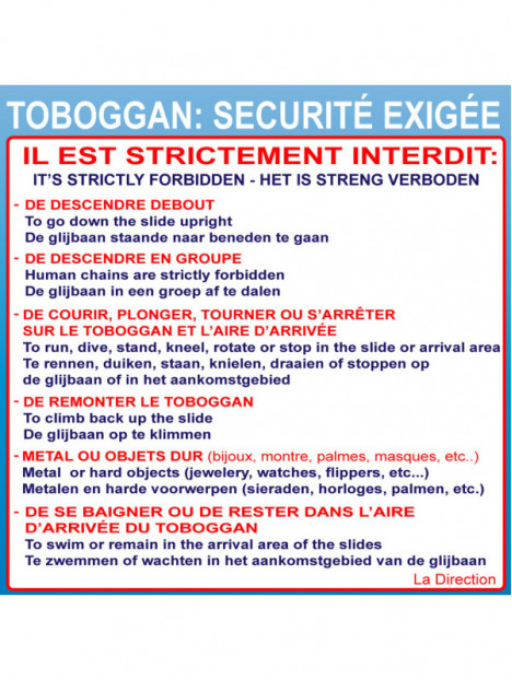 Règlement toboggan 3 langues