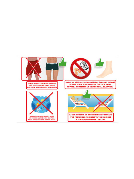 Panneau 4 interdictions piscine en 3 langues