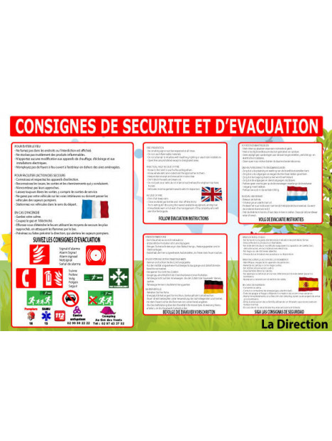 Consignes d'évacuation incendie 5 langues