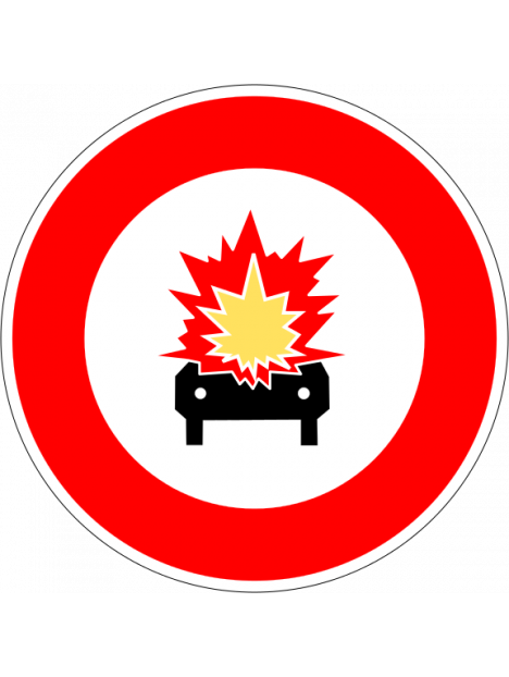 B18a "Accès interdit aux véhicules transportant des marchandises explosives ou inflammables"