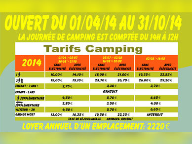 Tarif camping